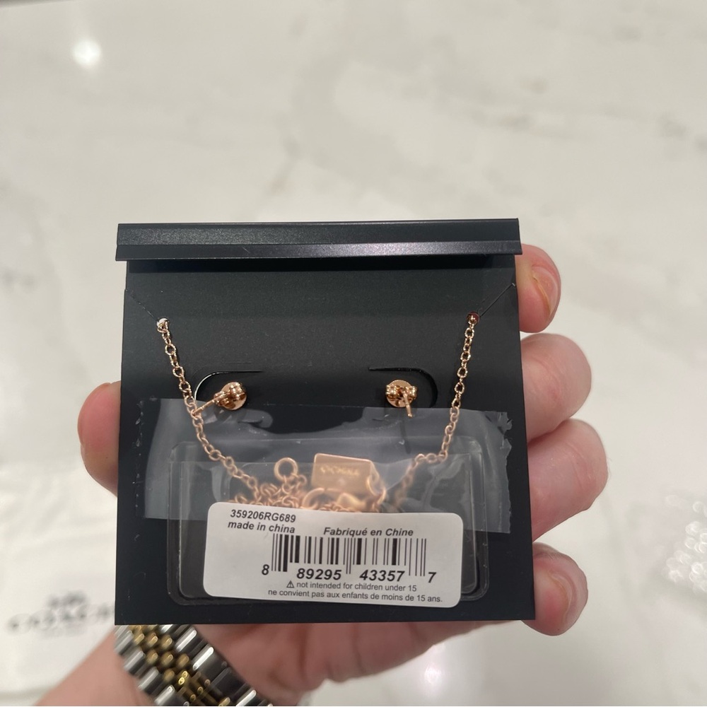 Coach rose gold flower stud earrings and matching necklace set - Picture 5 of 10